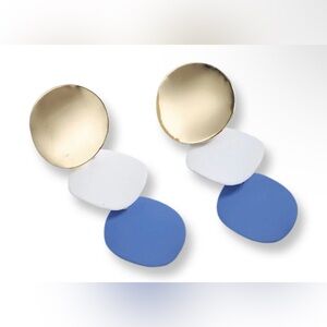Gold tone and Blue Statement Triple Drop Earrings NEW Mod